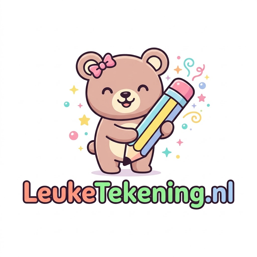Amy, het vrolijke AI-beertje met een strik en kleurpotlood