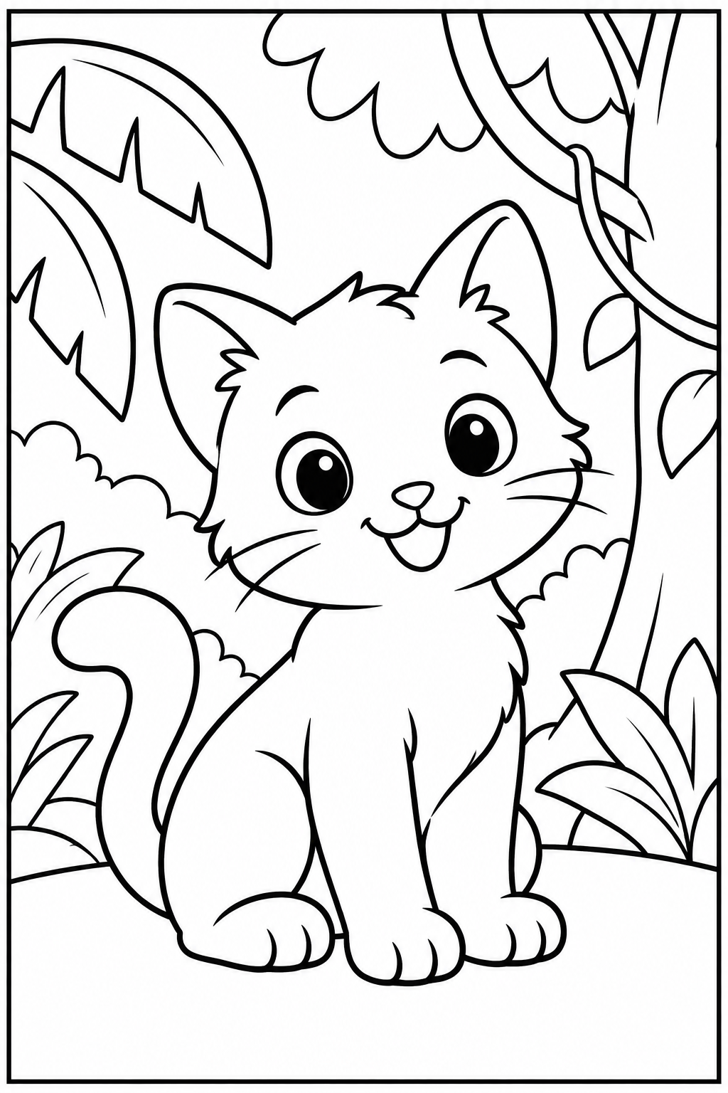 Kat — In de jungle — kleurplaat om te printen